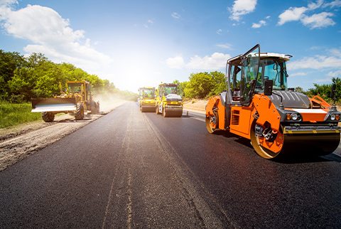 asphalt rollers on road, paving asphalt